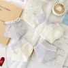 Calcetines para niños para primavera y verano, calcetines morados finos de encaje con lazo para niñas, calcetines cortos de encaje transpirables de malla versátiles