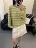 Conjunto de otoño: suéter fino de punto para mujer, top de punto a rayas, nuevo estilo 2026 camiseta interior de punto, top de corte holgado
