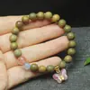 Pulsera de Sándalo Verde de 8 mm con Doble Círculo y Colgante de Mariposa para Mujer, Cuentas de Oración Sencillas, Cuentas Budistas, Accesorios de Joyería