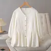 Camisa Jacquard Simples Casual de Manga Longa para Outono Novo, Plus Size, Feminina, Gola V, Costura Colorida, Efeito Emagrecedor para Pessoas de 100kg, Top 7940