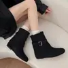 Botines Ocultos de Altura Retro Merlot para Mujer 2026 Nuevos Botines de Caña Media Acampanados Otoñales Adelgazantes Botas Vaqueras Western