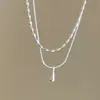 Colar Duplo de Gota d'Água Simples e Doce para Mulheres, Estilo Minimalista, Versátil, Corrente Elegante para Clavícula, Corrente de Pescoço Estilo Ins