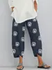 Comercio exterior transfronterizo 2021 Pantalones de mujer holgados con estampado de diente de león, cintura elástica, bolsillos 8843