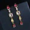 Pendientes de Plata 925 con Cierre de Mariposa Forma de Gota Diamante Pendientes Colgantes Celebridad de Internet Coreana Elegantes Pendientes Rojo Granada Pendientes Adelgazantes para Mujer