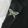 Broche de borboleta com strass esmeralda retrô francês, indústria pesada, leve, luxo, vintage, alto senso, moda, terno, broche