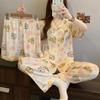 Pijama Retro Coreano Dulce de Gato Dibujos Animados para Mujer Verano Manga Corta Cárdigan de Aspecto Elegante Conjunto de Tres Piezas Ropa para el Hogar Venta al por Mayor