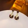 Pendientes Vintage de Goteo de Aceite Estilo Corte Francés Aguja de Plata, Pendientes Cuadrados Geométricos Metálicos Retro, Joyería de Alta Gama 925