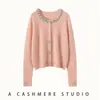 Otoño e Invierno Nuevo Estilo Cuello Redondo Cardigan Hecho a Mano con Pedrería Suéter de Cachemira para Mujer Top de Moda Manga Larga Holgado Suave Agradable al Tacto