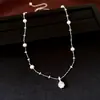 Collar con Colgante Redondo de Zirconia con Perlas Cadena para Clavícula de Lujo Ligero Gama Alta Simple Elegante Versátil