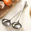 Colher de Sopa Fundo Plano Estilo Coreano Aço Inoxidável 316 Cabo Estendido Espessado Skimmer de Sopa para Panela Quente de Restaurante Colher de Servir Sopa/Mingau Doméstica