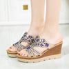 Sandalias de cuña de tacón alto con diamantes de imitación para mujer, sandalias de suela gruesa, primavera y verano 2022