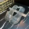Chinelos de Cristal Femininos Plástico Transparente Cola Sobre Congelado Salto Baixo Estilo Coreano Interno Casa Dia de Verão Peça Única Moldagem