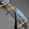 Gafas sin Marco de Alambre Dorado Bicolor con Patrón de Dragón, Montura de Titanio Puro, Modelo para Hombres de Negocios Estilo Chino, Ultraligeras, Se Pueden Personalizar con Graduación