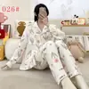 Pijama Feminino 2026 Novo Outono e Inverno Algodão Nuvem Conjunto de Roupa para Casa Desenho Animado Manga Longa Feminino Gola Lapela Outerwear