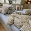 Juego de ropa de cama de algodón puro de doble capa con puntos de colores, juego de cuatro piezas para cama individual, funda de edredón para dormitorio de estudiante, juego de tres piezas 4