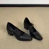 Colección nueva de mujer 2026: Zapatos de tacón grueso negros, de punta cuadrada y corte bajo, Mocasines Mary Jane elegantes de estilo coreano, Zapatos pequeños de piel para el trabajo