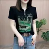 Moda Nueva de Primavera y Verano Transfronteriza Camiseta Casual de Manga Corta Ajustada Top para Mujer con Media Cremallera Elegante e Informal