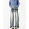 Jeans rectos acampanados estilo retro americano con patrón de rayo diagonal, diseño para hombre con aspecto vintage, pantalones casuales cool de moda urbana