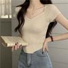 Camiseta de punto de verano 2024 corta casual combinable ajuste ceñido Sexy Top irregular para chicas calientes para mujer