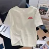 Camiseta Branca de Algodão Manga Curta Ombro Direito para Mulheres Verão 2025 Novo Estilo Quente Cor Damasco Leitoso Top Versátil de Textura Solta Ins
