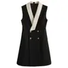Elegante y sofisticado vestido chaleco de traje con cuello chal, longitud media, ropa de mujer negra de primavera para ir al trabajo en otoño