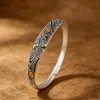 Pulsera de Plata Estilo Vintage con Diseño de Fénix Dorado Grabado a Mano, Hecha de Plata Pura 999, Brazalete Abierto de Plata Ajustable
