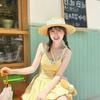 Vestido Amarillo de Tirantes Finos para Mujer, Verano 2026, Nuevo Estilo Japonés, Rejuvenecedor, Decoración de Lazo, Vestido sin Mangas de Corte A, Dulce