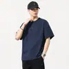 Camiseta de manga corta con retazos antibacterial refrescante estilo americano de alta gama, cuello Henry, para hombre, tendencia de verano, retro, corte holgado para hombre