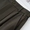 Calça cropped verde militar personalizada para mulheres, novo modelo de outono de 2026, cintura alta, afina a silhueta, com efeito de drapeado, moderna e casual