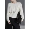 Tienda insignia Shanghai Danong/Suéter de lana azul de cuello redondo de alta gama para mujer, suéter cepillado, tejido suelto para otoño e invierno