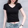 Camiseta Modal de Manga Corta para Mujer Verano Delgada Seda de Hielo Cuello Redondo Elástica Ajustada Color Sólido Top Manga Corta Camiseta con Mascarilla