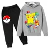 Conjunto de Moletom de Manga Longa Estilo Outono 2026 para Meninos e Meninas com Estampa de Desenho Animado Pikachu Conjunto de Moletom Infantil