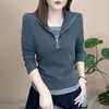 Camada Base de Outono Versátil Elegante Modelador Valorizador Chique Meio-Zíper Top Feminino Top Feminino Manga Longa Falso Duas Peças