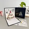 Cartão de aniversário musical com luz 3D estéreo bolo cartão de felicitações gravável presente feito à mão DIY cartão de bênção para funcionários