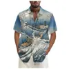 AliExpress Transfronterizo Ola Retro Estampado 3D Camisa de Manga Corta para Hombre Camisa Hawaiana Moda Casual Hombre