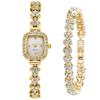 Comércio Exterior Novo Estilo Pequeno Fresco Totalmente Cravejado de Diamantes Pulseira Quadrada Feminina Relógio Caixa de Presente Pulseira de Relógio Conjunto de Duas Peças Relógio de Pulso a Quartzo