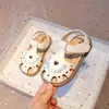 Sandalias para niñas 2025 primavera y verano nuevas para niños, antideslizantes, de princesa, con suela suave, con bordado y diseño hueco para bebés niñas