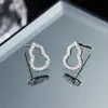 Brincos de Tarraxa de Prata S925 Vazados com Diamante Inlaid de Cabaça para Mulheres, Luxo Leve Banhado a Ouro K Popular Exquisito Joias de Prata Atacado