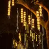 Iluminação de árvore de Ano Novo, estrela de cinco pontas, luzes de árvore penduradas na lua, luzes de bola de videira, flocos de neve ao ar livre, lanternas decorativas longas com o caractere "Fu"