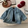 Camisa Jeans Masculina Primavera e Outono Nova Camisa Infantil de Manga Comprida Casaco de Lapela Fino Infantil Top da Moda