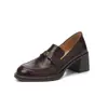 Mocasines con forro de piel de cordero Camellia, colección otoño 2026, zapatos de trabajo de tacón alto gruesos, punta redonda, piel genuina, planos de corte bajo para mujer