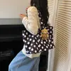Bolsa de lona com poá para mulheres, novo estilo 2026, grande capacidade, leve, versátil para o dia a dia, bolsa de ombro, bolsa de mão casual