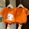 Camiseta de Manga Corta de Algodón Puro para Niñas Verano Nuevo Estilo Animales Lindos Estampados Ropa Infantil Holgada Transpirable Cuello Redondo