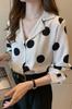Camisa Polo Dot para mujer, primavera 2023, estilo Hong Kong, diseño retro, estilo nicho, camisa de gasa ligera y madura, camisa base de moda