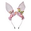 Falda de primavera para niños, ropa a juego, diadema, estilo dulce y lindo, niña, malla, diadema con orejas de conejo, accesorios para el cabello con flores artificiales