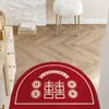 Celebración de Boda Felpudo Rojo para Puerta de Entrada Alfombra de Terciopelo de Cristal Decoración de Dormitorio Sala de Bodas Felpudo con Palabra Feliz Felpudo para Pies de Entrada