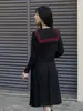 Directo de Fábrica Japonés Akasami Sanbon Uniforme JK de Marinero Set para Mujer Manga Larga Negro Estilo Uniforme Escolar Falda con Lazo Grande