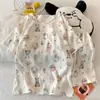 Pijama Dulce de Dibujos Animados Transfronterizo para Mujer Xia Yunduo Algodón Manga Corta Pantalones Cortos Niñas Cuello Redondo Se Puede Usar Fuera de Casa Conjunto de Ropa para el Hogar
