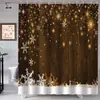 Suministro de comercio exterior: Cortina de baño impermeable de poliéster navideño, estilo rústico transfronterizo con estampado de copos de nieve, secado rápido