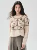 Suéter Tejido Vintage Fair Isle ~ Jacquard de Alce de Peso Pesado 100% Cachemir para Mujer, Cuello Redondo, Engrosado, Corte Holgado